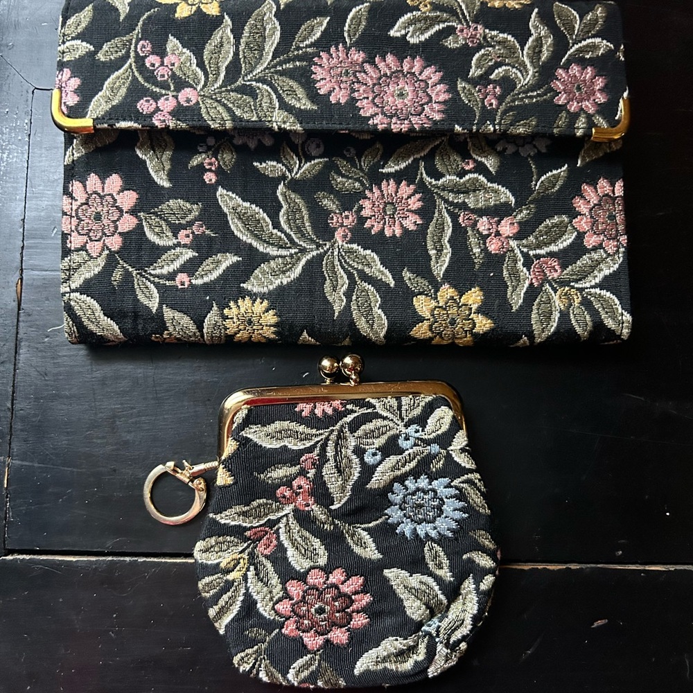 Vtg Baronet Embroidered Tapestry Clutch and Change Purse bundle